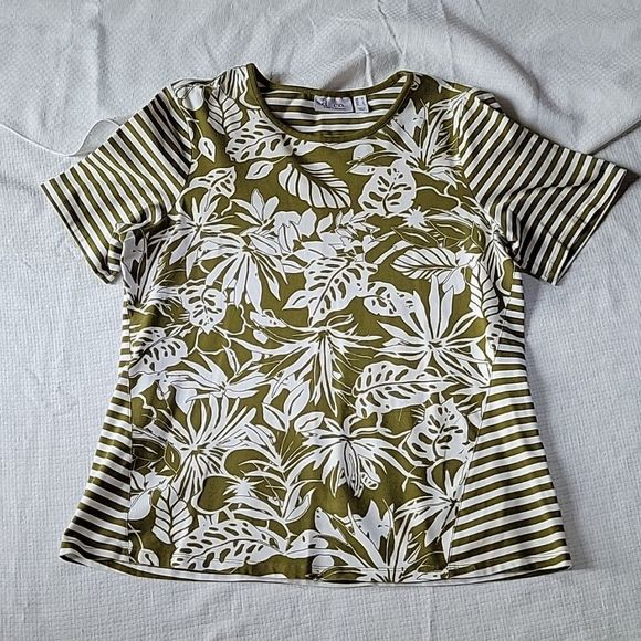 Qvc Denim Co Green White Floral Striped 